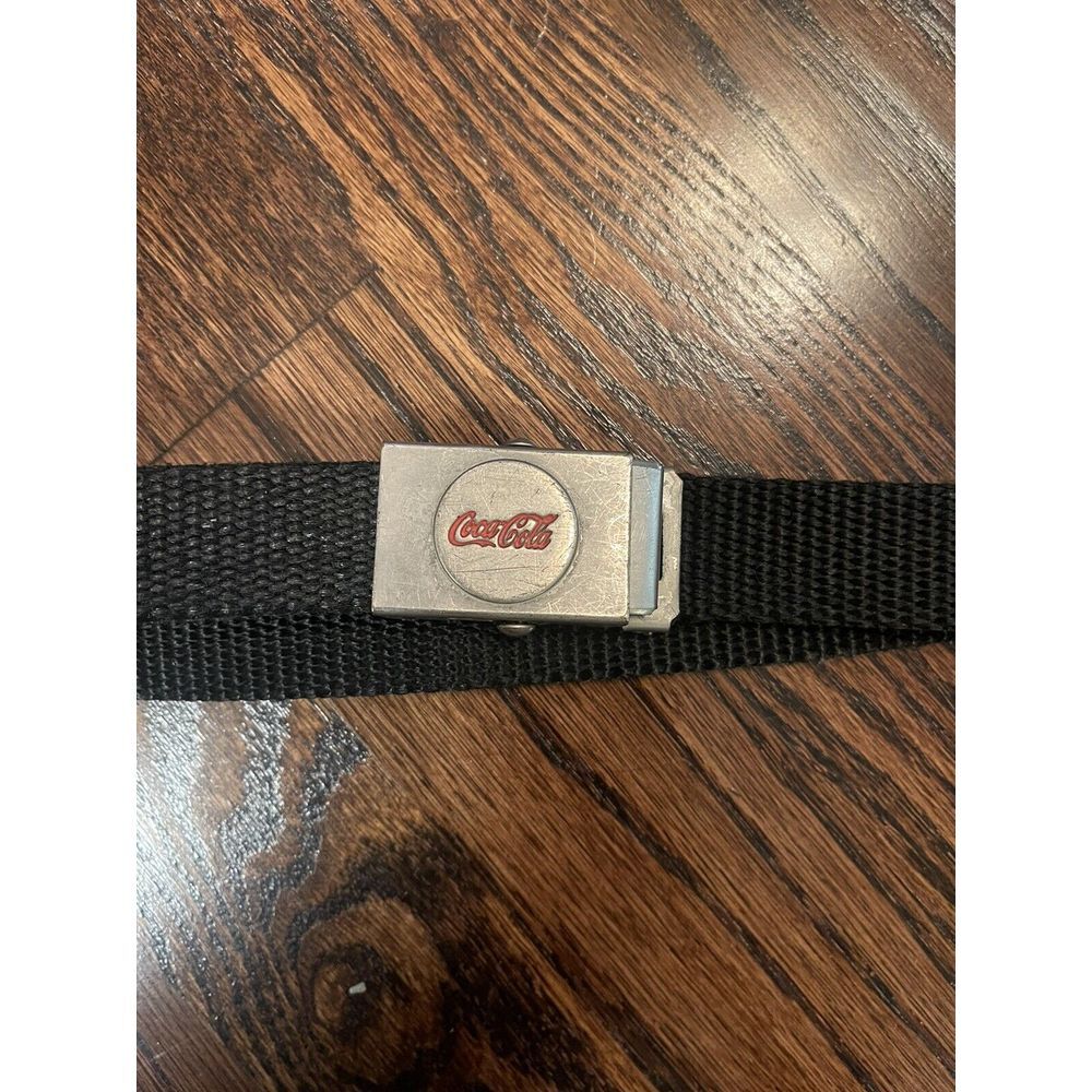 Vintage Coca Cola Logo‎ Black Canvas Belt & Buckle 1970's